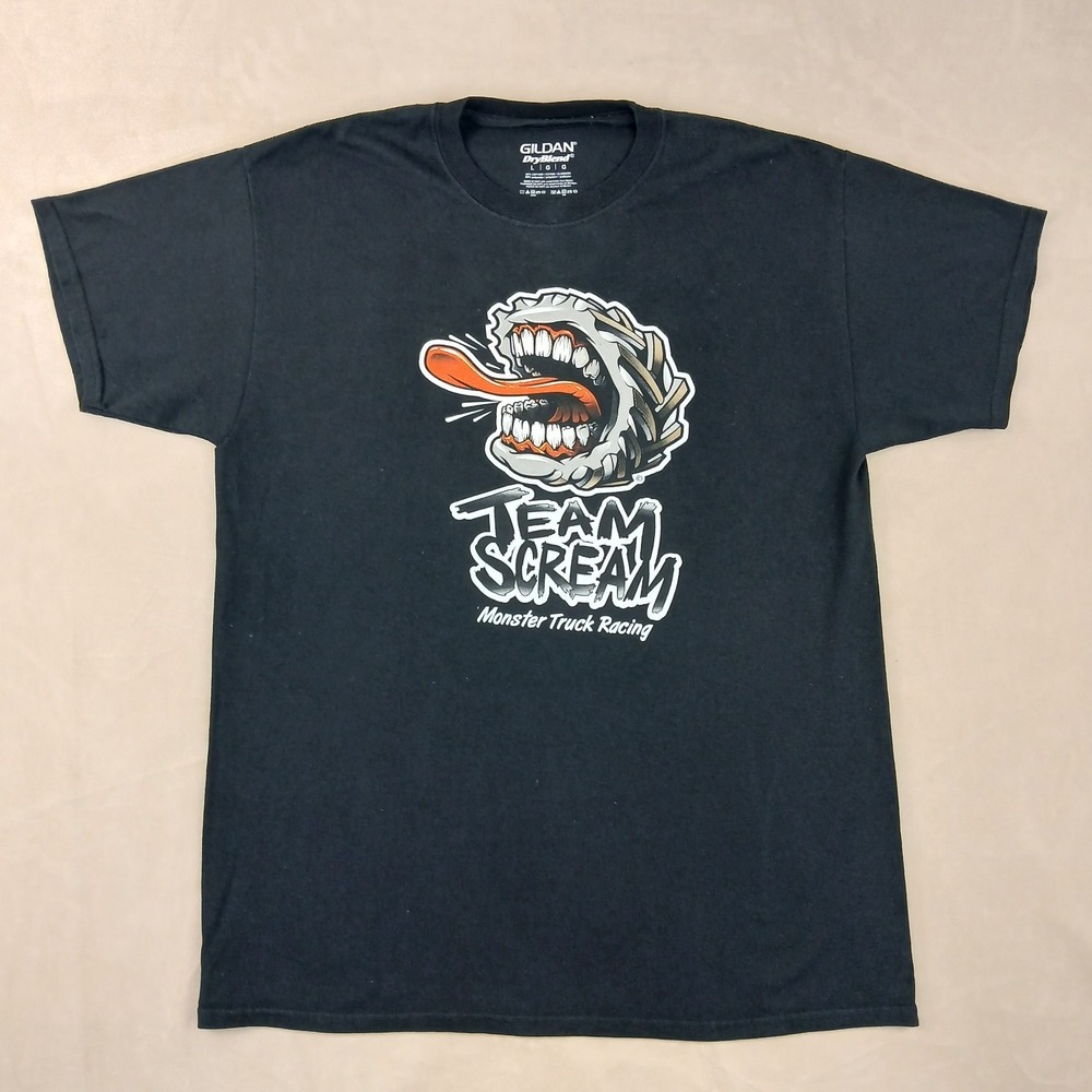 Team Scream Monster‎ Truck Racing Large Mens T Shirt 20x28 Fits A Small Gildan